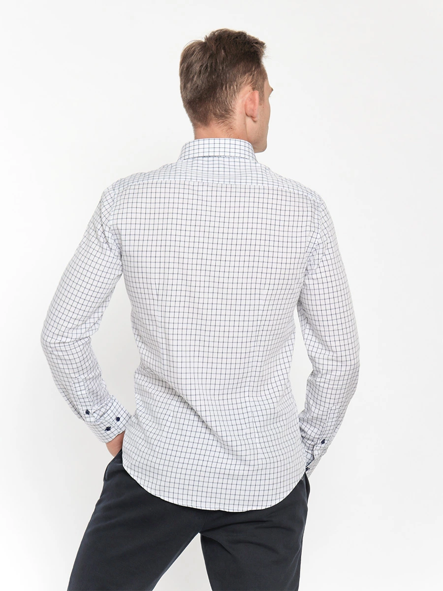 Белая рубашка в синюю клетку Slim fit